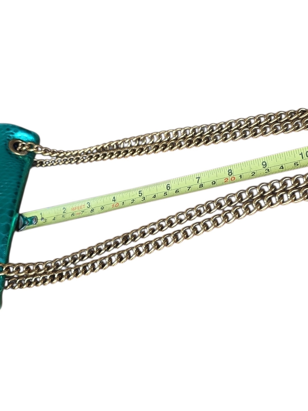 Kurt Geiger Turquoise Snake-Embossed Shoulder Bag with Gold Chain - Picture 15 of 15
